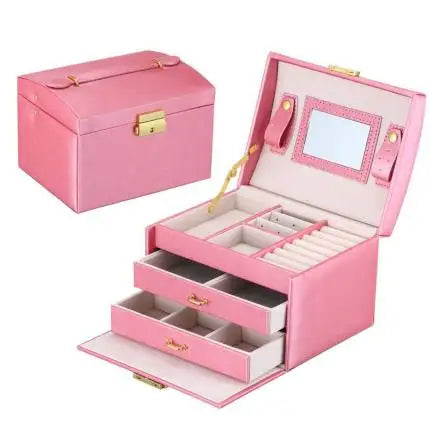 2021 Newly Jewelry Storage Box Large Capacity Portable Lock With Mirror Jewelry Storage Earrings Necklace Ring Jewelry Display