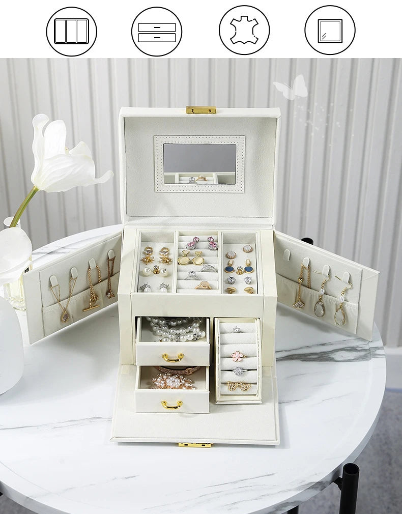 2021 Newly Jewelry Storage Box Large Capacity Portable Lock With Mirror Jewelry Storage Earrings Necklace Ring Jewelry Display