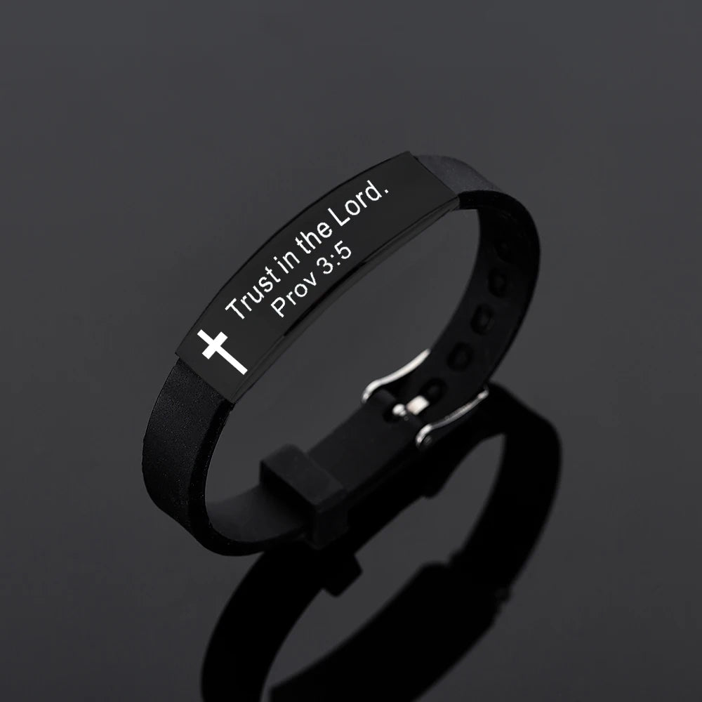 Quote Religious Cross Jesus Scripture Christian Bible Verse Inspirational Faith Silicone Bracelets For Men Jewelry