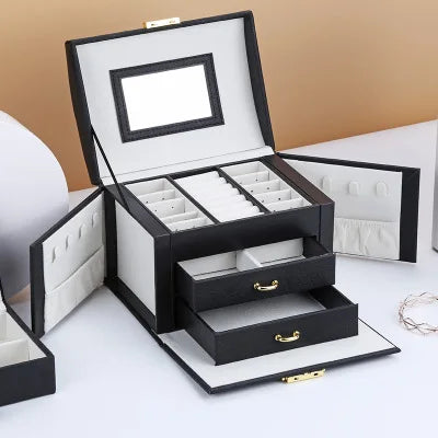 2021 Newly Jewelry Storage Box Large Capacity Portable Lock With Mirror Jewelry Storage Earrings Necklace Ring Jewelry Display