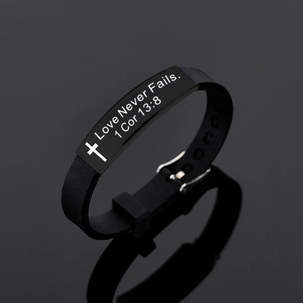 Quote Religious Cross Jesus Scripture Christian Bible Verse Inspirational Faith Silicone Bracelets For Men Jewelry