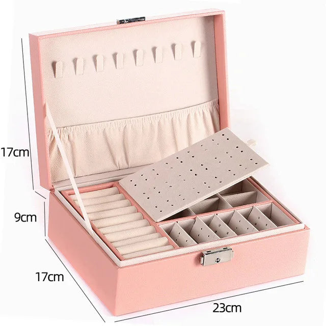 2021 Newly Jewelry Storage Box Large Capacity Portable Lock With Mirror Jewelry Storage Earrings Necklace Ring Jewelry Display