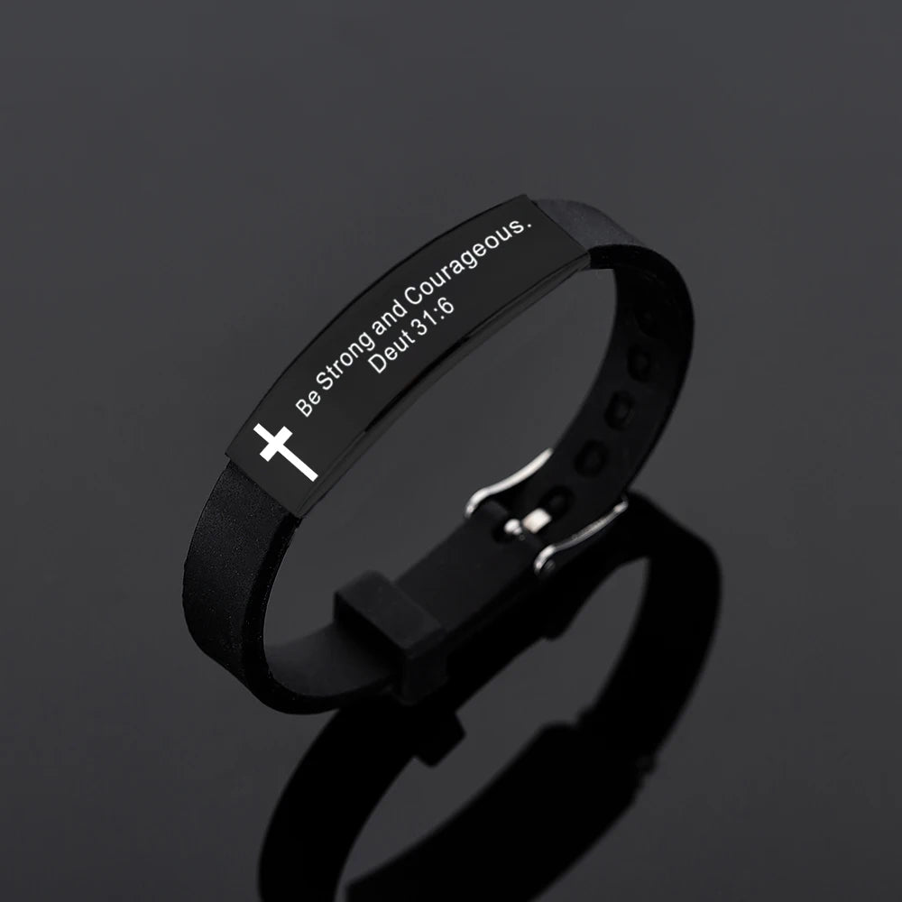 Quote Religious Cross Jesus Scripture Christian Bible Verse Inspirational Faith Silicone Bracelets For Men Jewelry