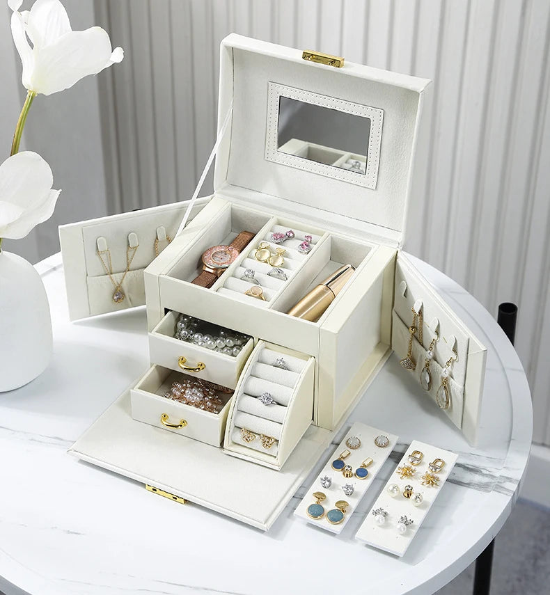 2021 Newly Jewelry Storage Box Large Capacity Portable Lock With Mirror Jewelry Storage Earrings Necklace Ring Jewelry Display