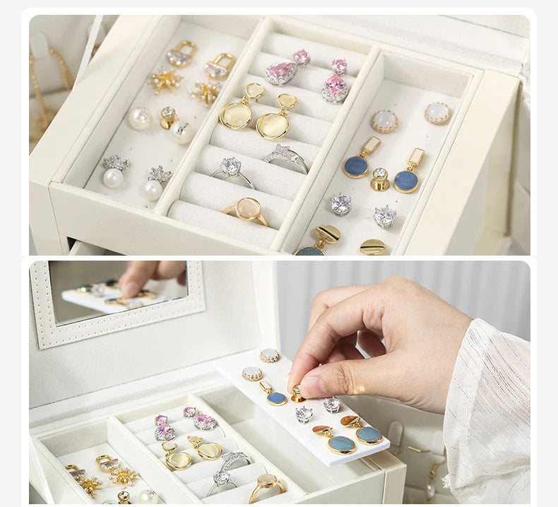 2021 Newly Jewelry Storage Box Large Capacity Portable Lock With Mirror Jewelry Storage Earrings Necklace Ring Jewelry Display