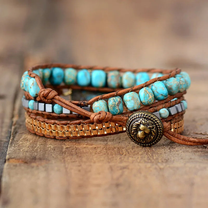 High End Leather Wrap Bracelets W/ Stones Vintage Weaving Statement Art Chain Bracelet Jewellery Gifts