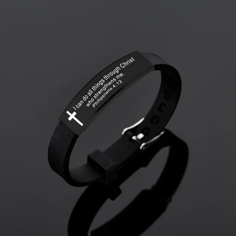 Quote Religious Cross Jesus Scripture Christian Bible Verse Inspirational Faith Silicone Bracelets For Men Jewelry