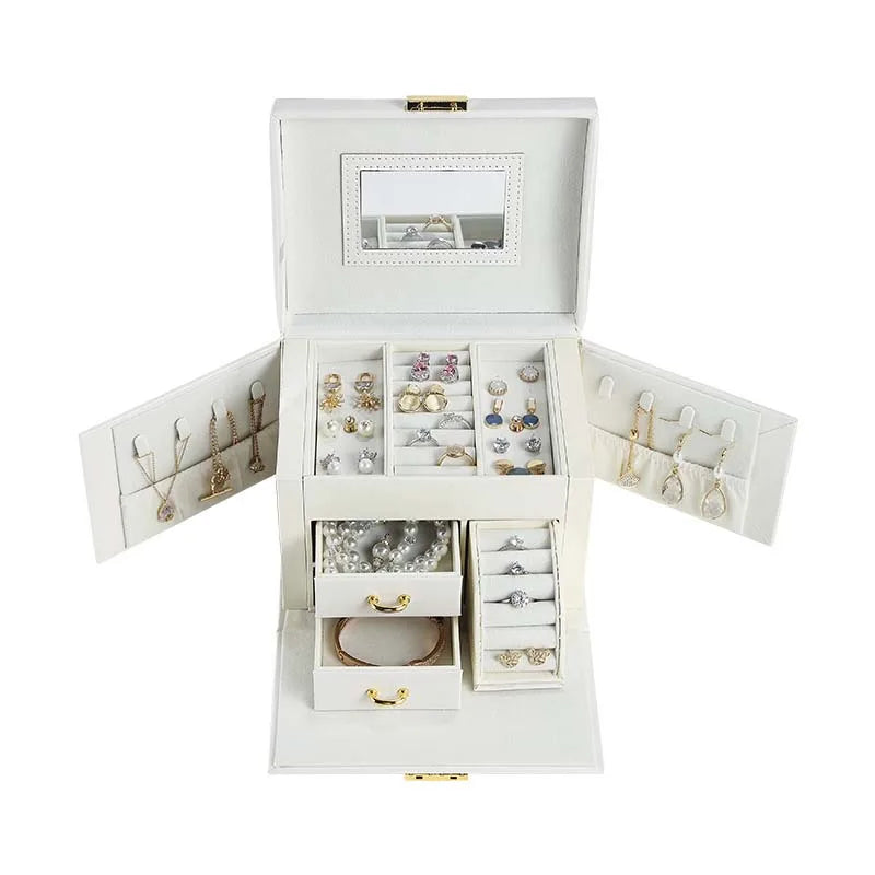 2021 Newly Jewelry Storage Box Large Capacity Portable Lock With Mirror Jewelry Storage Earrings Necklace Ring Jewelry Display