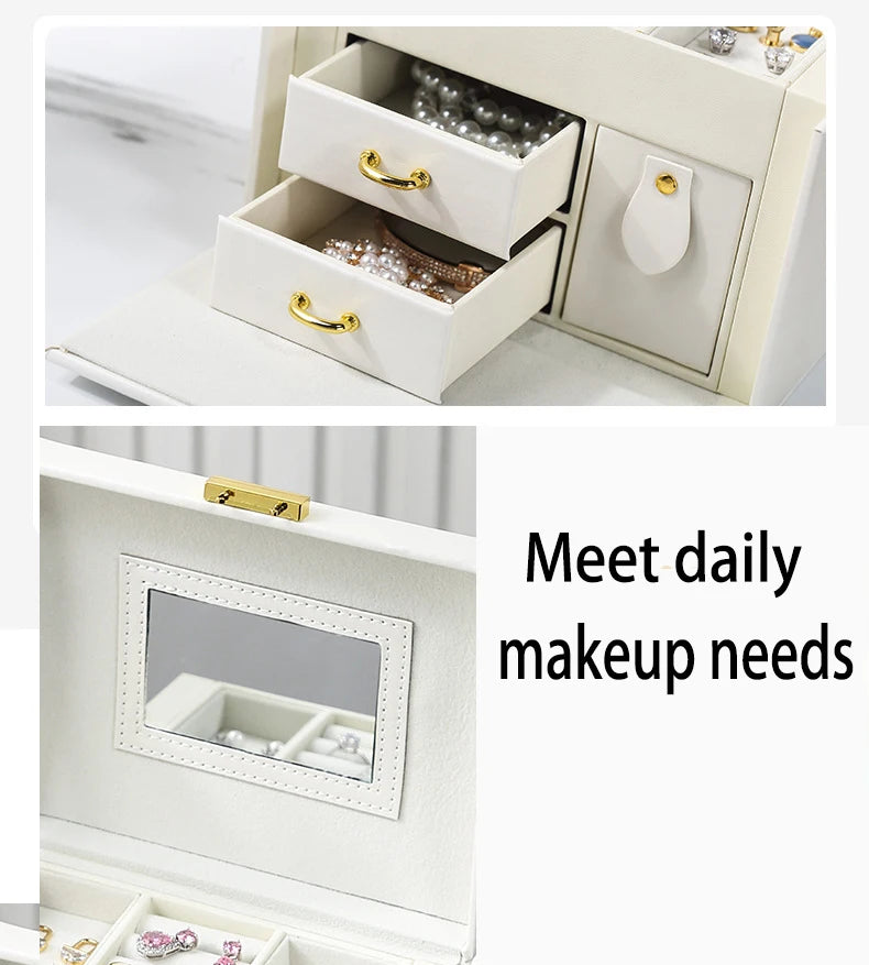 2021 Newly Jewelry Storage Box Large Capacity Portable Lock With Mirror Jewelry Storage Earrings Necklace Ring Jewelry Display