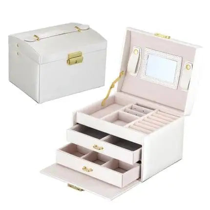 2021 Newly Jewelry Storage Box Large Capacity Portable Lock With Mirror Jewelry Storage Earrings Necklace Ring Jewelry Display