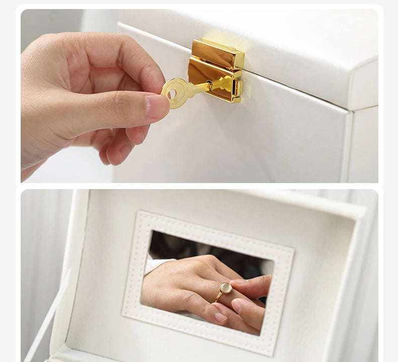 2021 Newly Jewelry Storage Box Large Capacity Portable Lock With Mirror Jewelry Storage Earrings Necklace Ring Jewelry Display