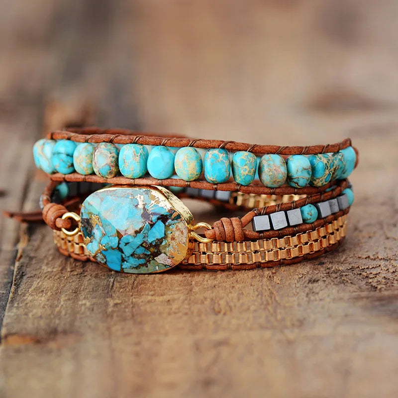 High End Leather Wrap Bracelets W/ Stones Vintage Weaving Statement Art Chain Bracelet Jewellery Gifts