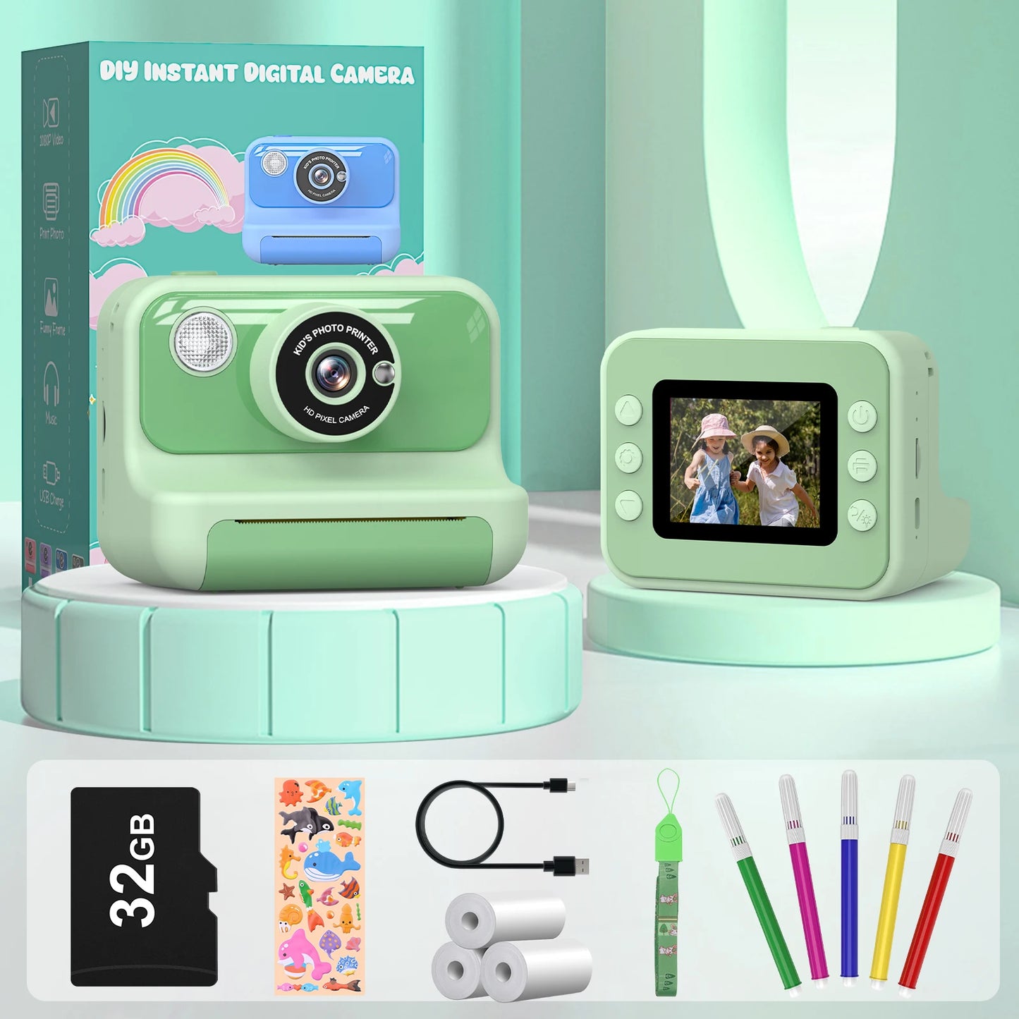 Gofunly 2.4" Kids Instant Camera, Kids Camera with 32G Card, 1080P Instant Camera for Kids with Printing Paper Toy Gifts