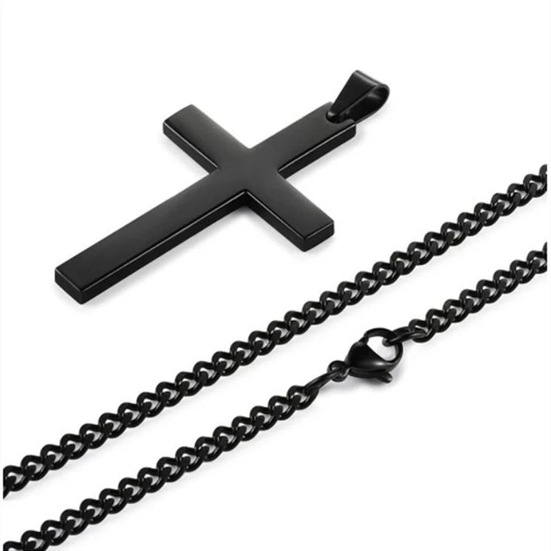 Stainless Steel Cross Necklace for Men Vintage Cross Pendant Necklace Prayer Cross Necklace Jewelry Wedding Gift Faith Gifts