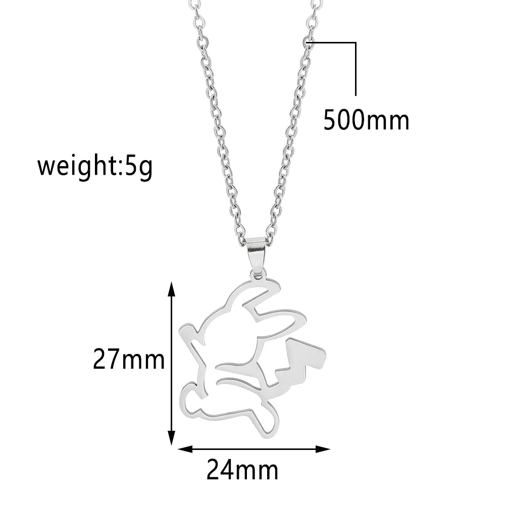 Pikachu Stainless Steel Pendant Necklace Cute Simple Style Fashion Neck Chain