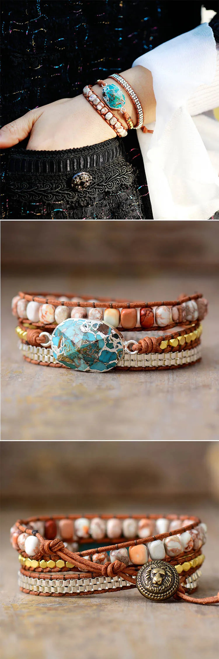 High End Leather Wrap Bracelets W/ Stones Vintage Weaving Statement Art Chain Bracelet Jewellery Gifts