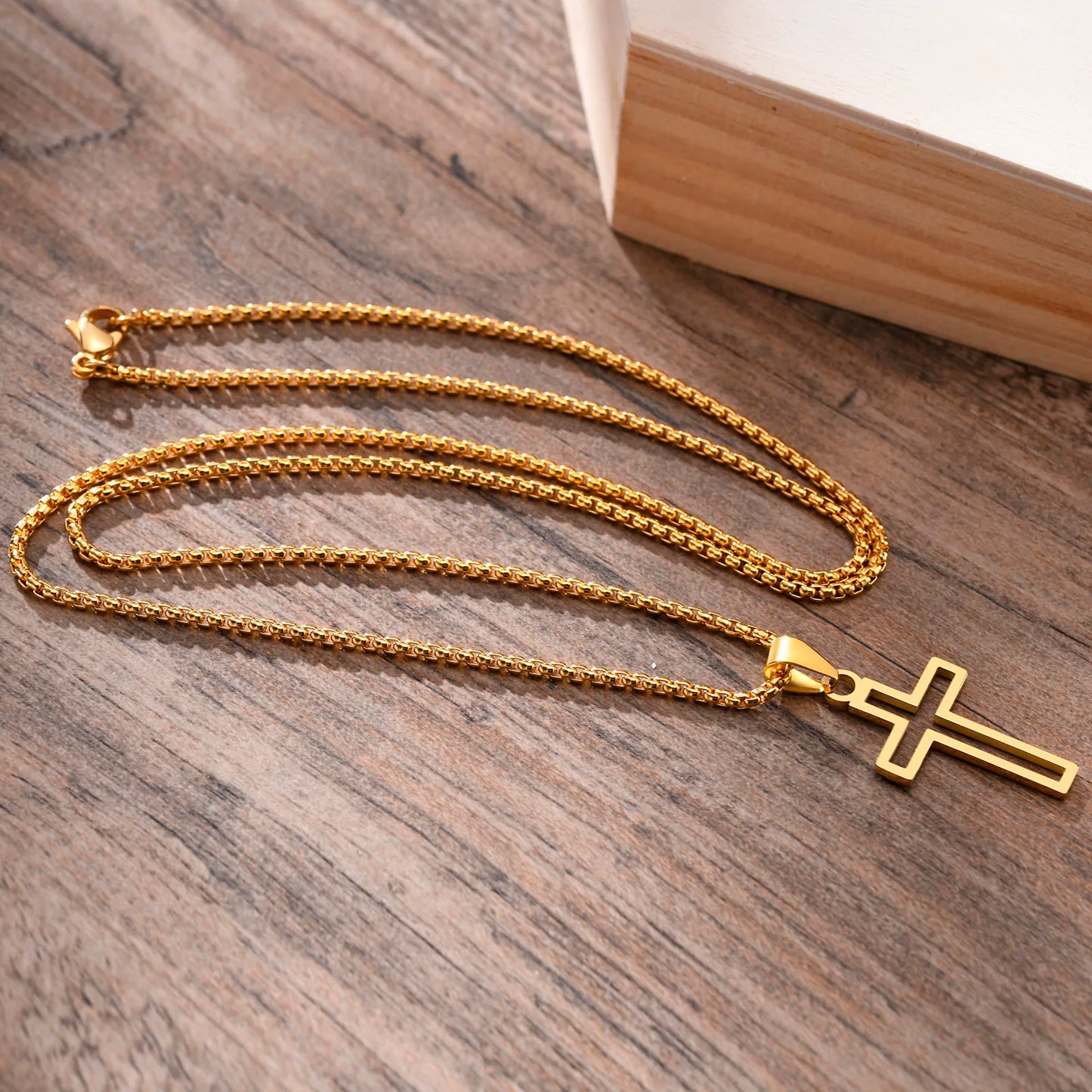 Mens Cutout Cross Necklaces,Waterproof Stainless Steel Hollow Cross Pendant Collar,Religious Faith Christ Gift Jewelry