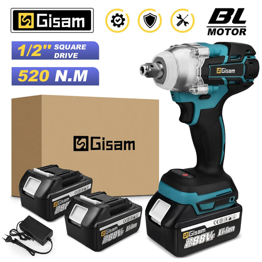 Gisam 520N.M Brushless Electric Impact Wrench 1/2 inch for Makita 18V Battery Screwdriver Power Tools