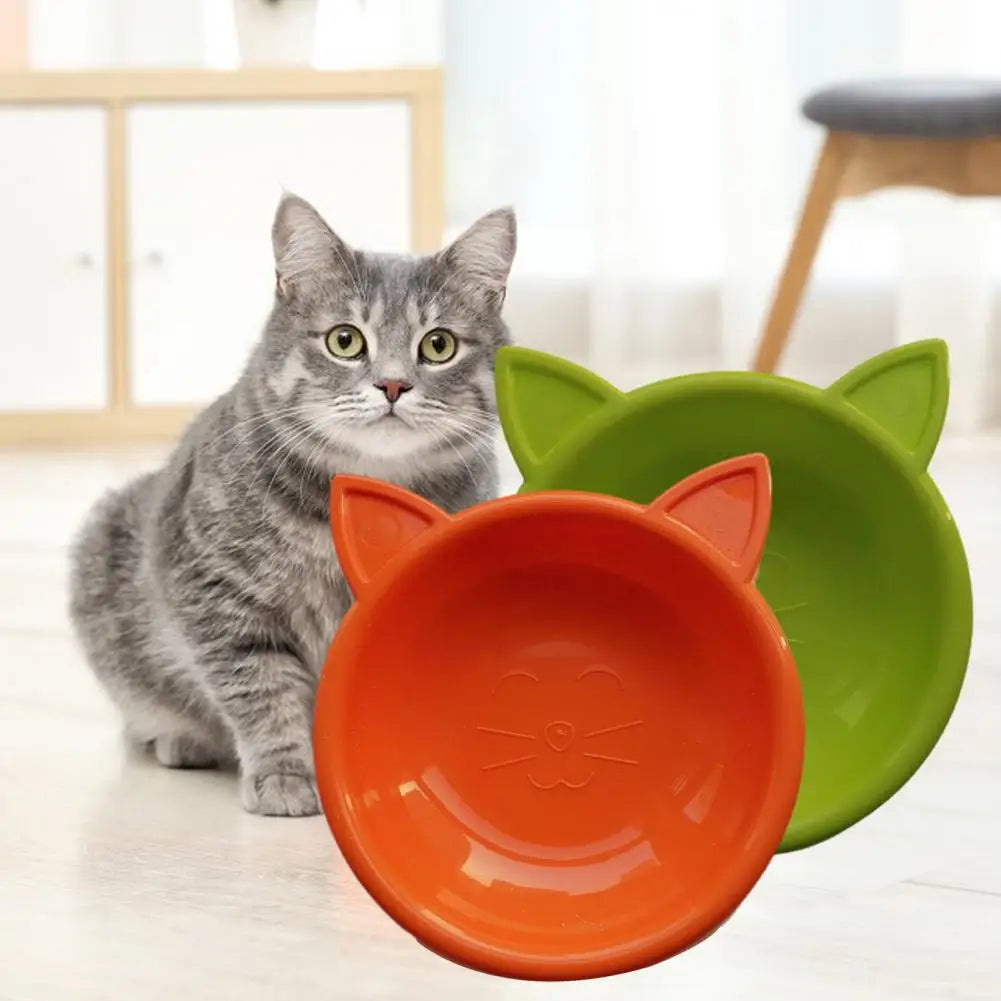 Pets Food Bowl Cat Face Shape Large Capacity Feeding Dish Solid Color Cat Food Bowl Pet Water Drinking Feeder for Small Dog Bowl