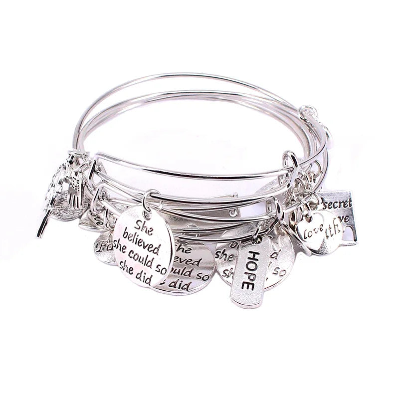 5pcs Bracelet Set Silver Color & Gold Color Bracelets for Women Girls Jewllery Love Hope Faith Letter Charm Bracelets C034