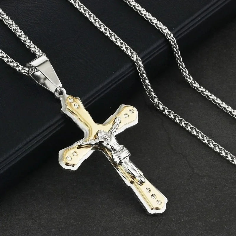 Fashion Jesus Cross Necklace Religious Faith Cross Jesus Jewelry Mens and Women's Necklace Banquet Party Anniversary Gift Hiphop