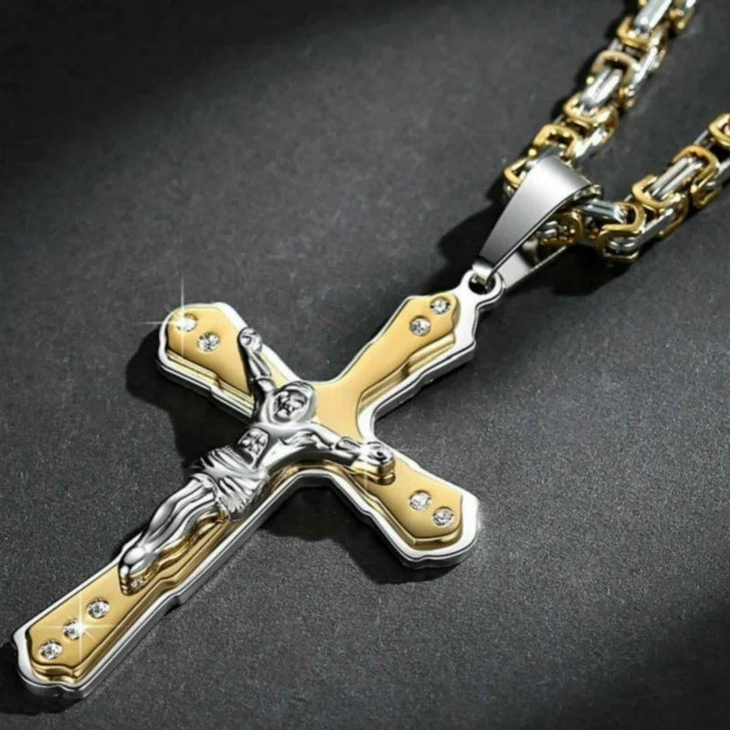 Fashion Jesus Cross Necklace Religious Faith Cross Jesus Jewelry Mens and Women's Necklace Banquet Party Anniversary Gift Hiphop