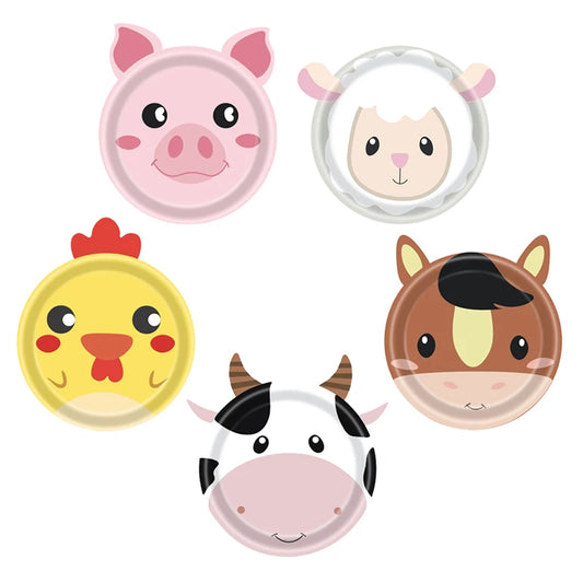 10Pcs 7inch Farm Animal Party Utensils Dining Plate Cow Sheep Pig Chicken Animal Farm Party Supplies