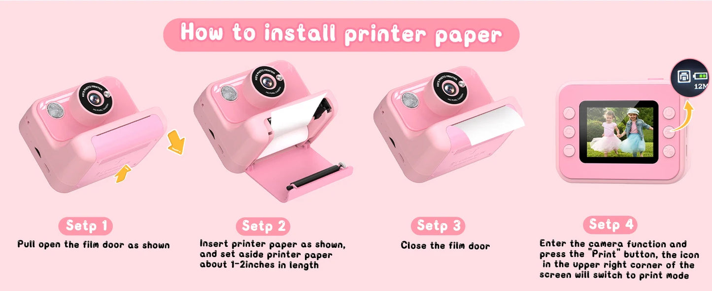 Gofunly 2.4" Kids Instant Camera, Kids Camera with 32G Card, 1080P Instant Camera for Kids with Printing Paper Toy Gifts