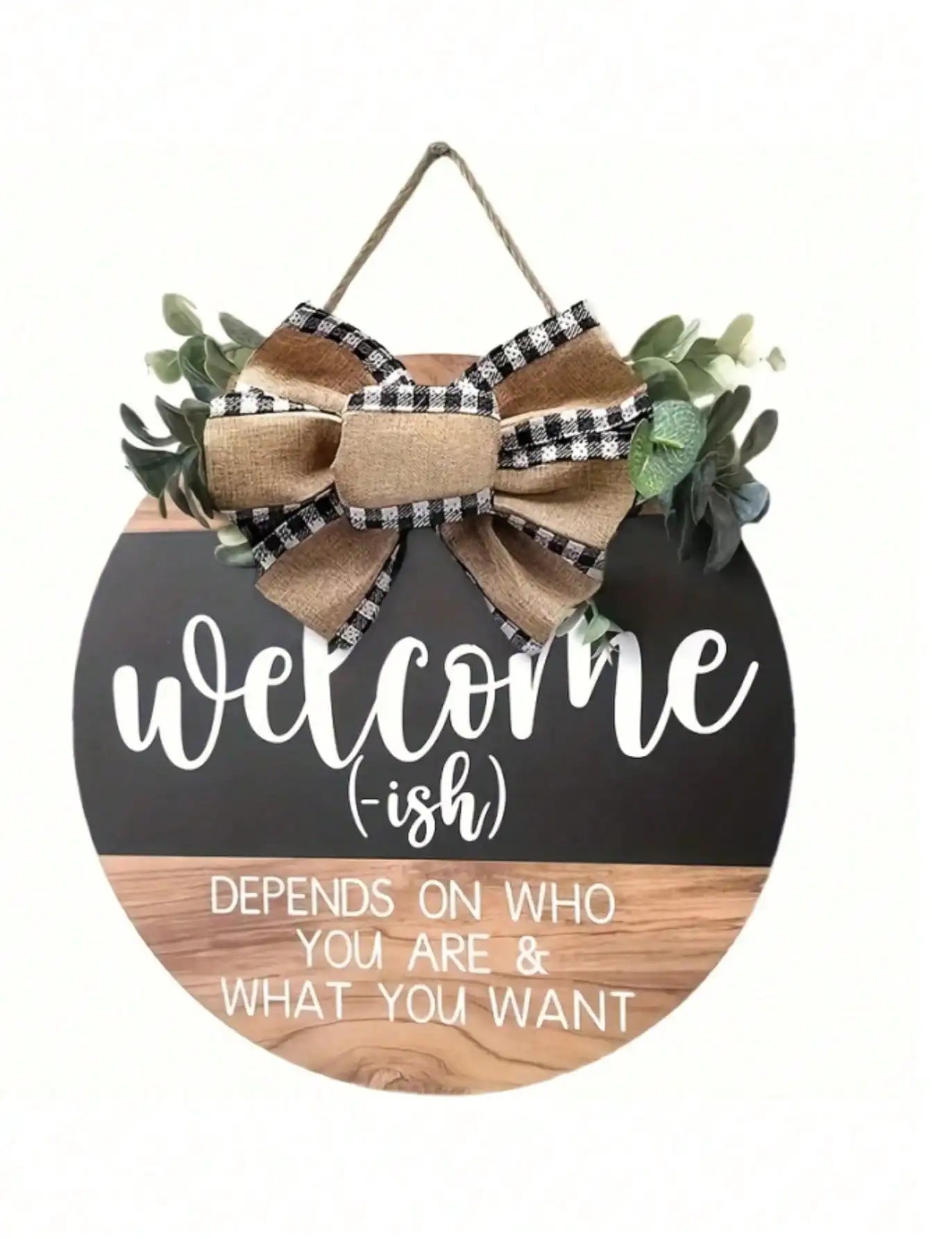 1 Piece Front Door Welcome Sign, Fun Garland, Hanging Wooden Plaque Decoration, Round Country Wooden Farmhouse, Porch Decoration