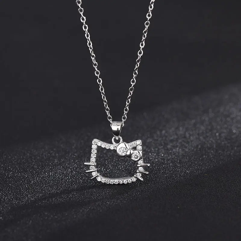 Sanrio Hellokitty Anime Necklace Pearl Pendant Sterling Silver Girl Girlfriend Charms Clavicle Chain Jewelry Birthday Gifts