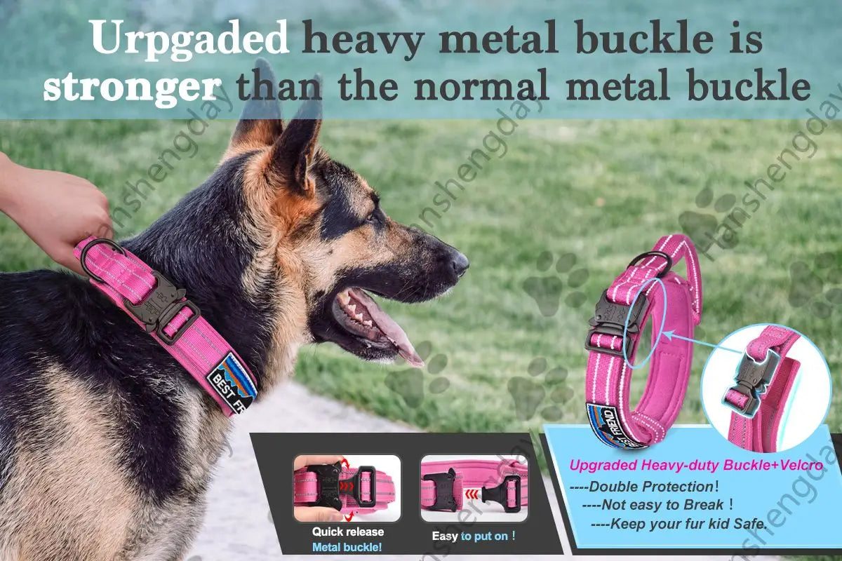 Strong Dog Collar Adjustable Thick Tactical Military Training Collars and Dog Leash with handle for Medium /big/ k9 /Large Dogs