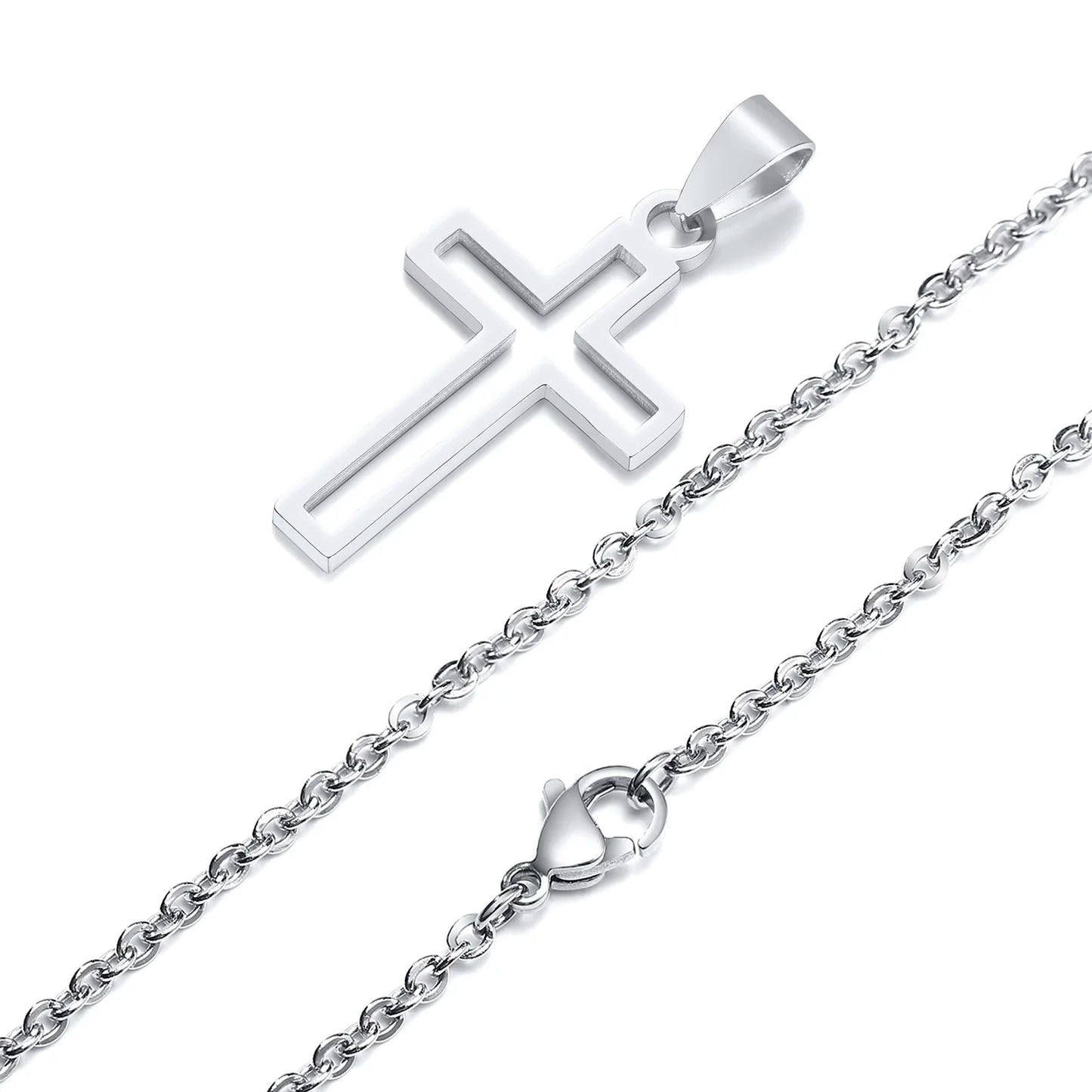 Mens Cutout Cross Necklaces,Waterproof Stainless Steel Hollow Cross Pendant Collar,Religious Faith Christ Gift Jewelry