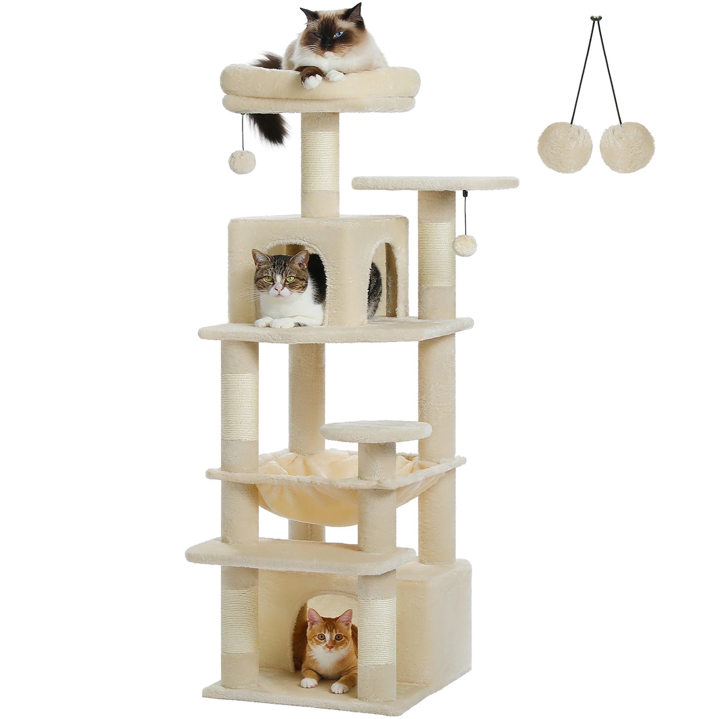 H184CM Large Cat Tower with Sisal Scratching Posts Spacious Condo Perch Stable for Kitten Multi-Level Tower Indoor Cozy Hummocks