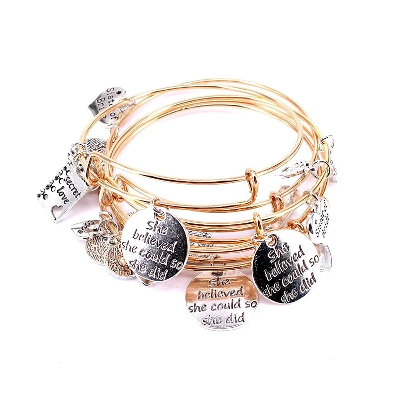 5pcs Bracelet Set Silver Color & Gold Color Bracelets for Women Girls Jewllery Love Hope Faith Letter Charm Bracelets C034