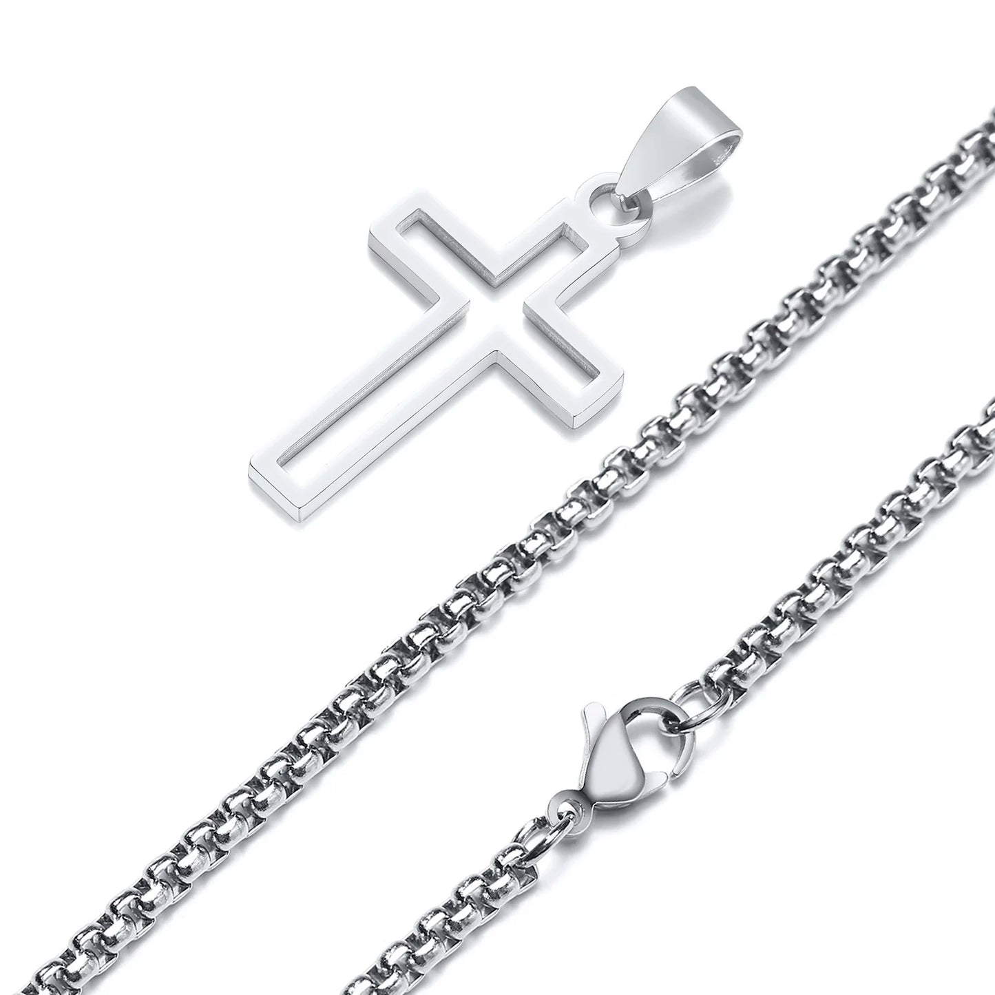 Mens Cutout Cross Necklaces,Waterproof Stainless Steel Hollow Cross Pendant Collar,Religious Faith Christ Gift Jewelry