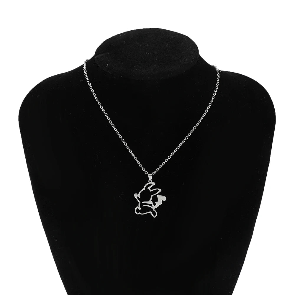 Pikachu Stainless Steel Pendant Necklace Cute Simple Style Fashion Neck Chain