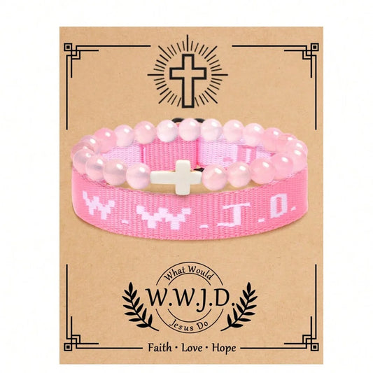 2pc what would jesus do wwjd bracelets pack hwlf w.w.j.d bracelet he would love first elevated faith christian cross gifts