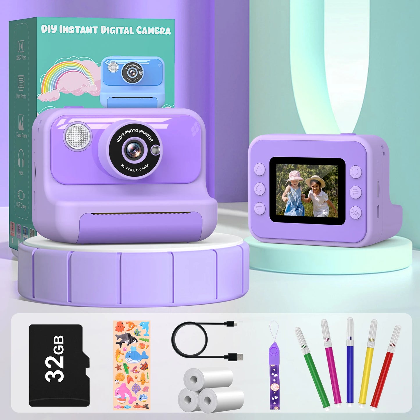 Gofunly 2.4" Kids Instant Camera, Kids Camera with 32G Card, 1080P Instant Camera for Kids with Printing Paper Toy Gifts