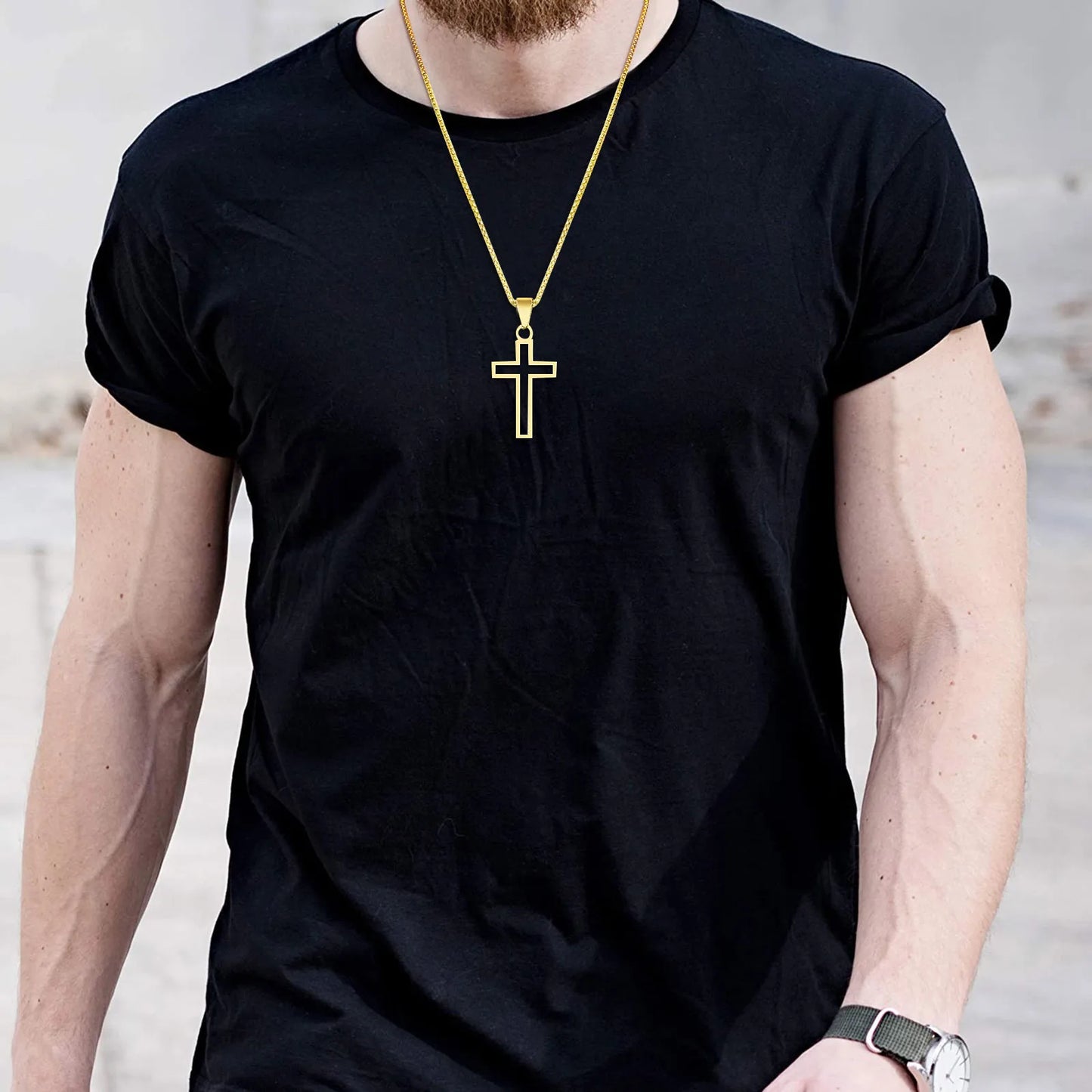 Mens Cutout Cross Necklaces,Waterproof Stainless Steel Hollow Cross Pendant Collar,Religious Faith Christ Gift Jewelry