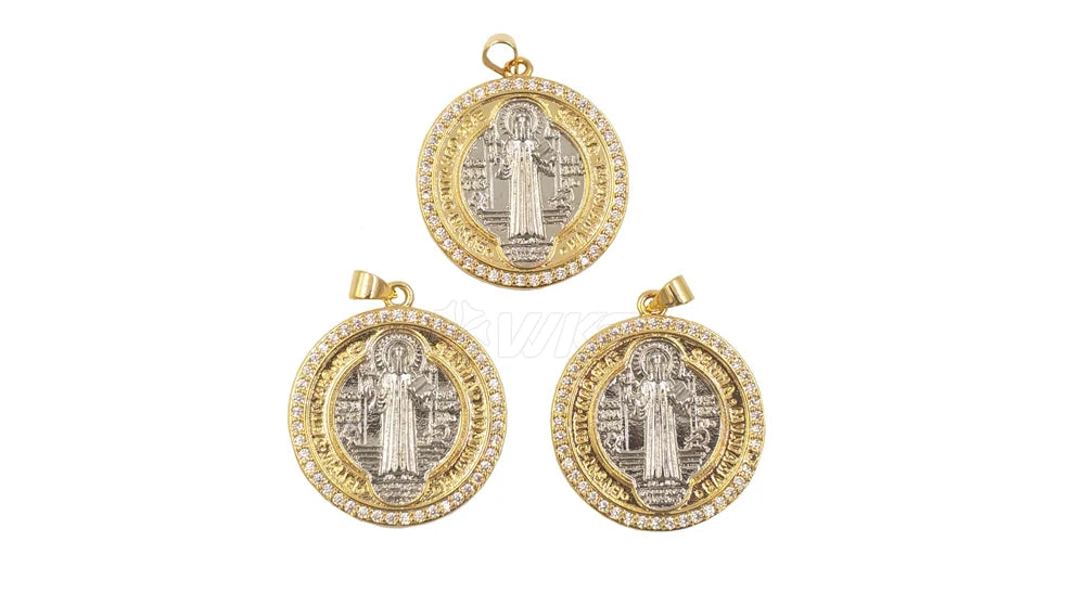 18K Gold St Benedict Medal necklace For Christian Religious Jewelry Gift