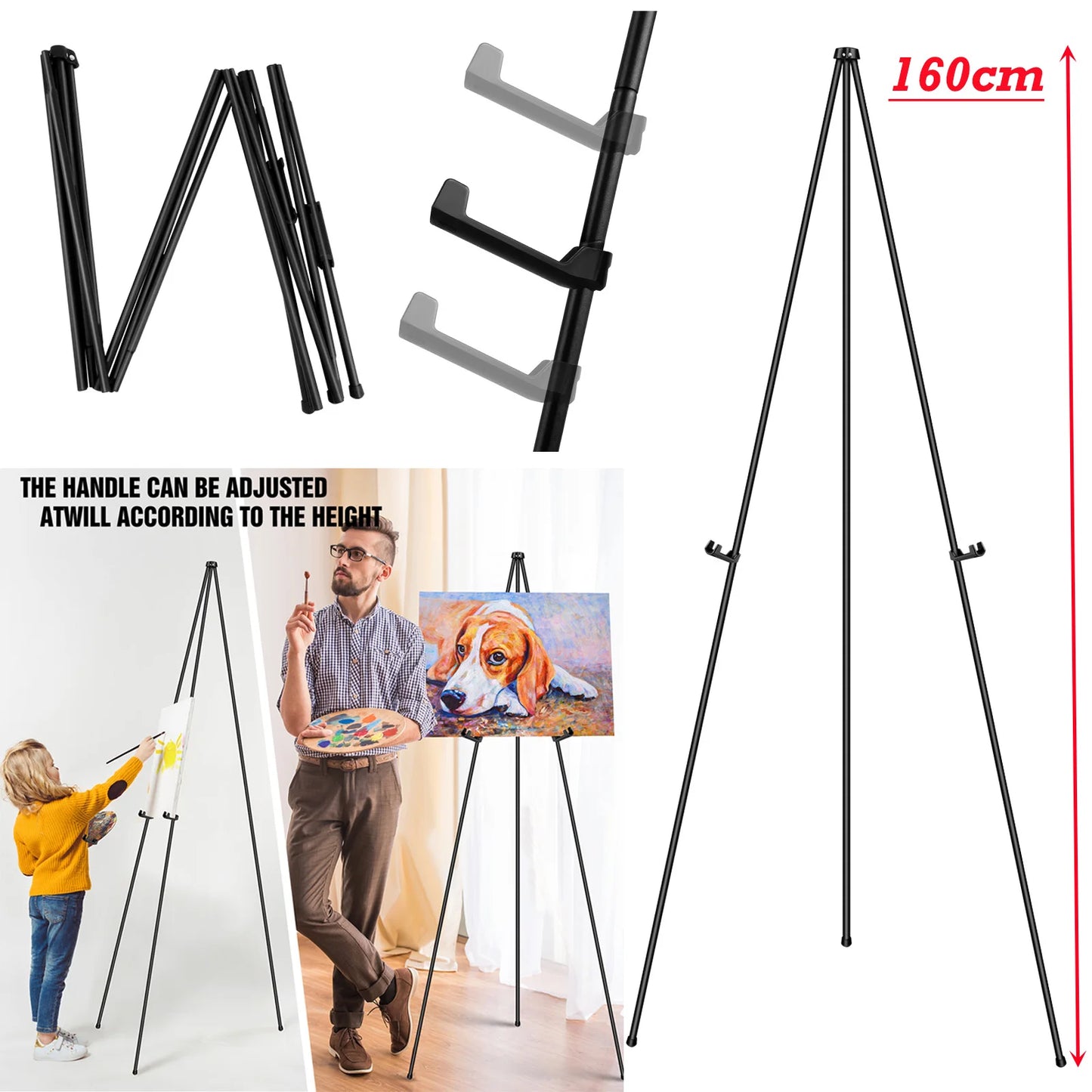 DayPlus Portable Easel Stand for Wedding Painting Display Folding Adjustable Metal Artist Tripod Easel with Bag 160cm/63inch