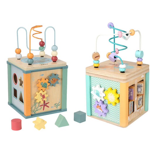 6in1 Wooden Activity Cube Montessori Toys for 12M+ Baby Carrots Harvest Game&Bead Maze Preschool Learning Education Shape Sorter