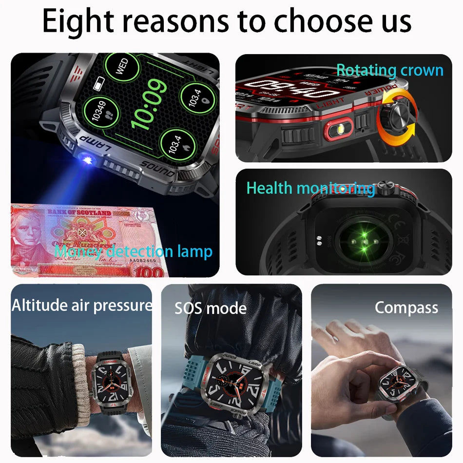 New For Huawei Xiaomi Military GPS Smart Watch Men Flashlight Compass Waterproof Outdoor Sport Tracker Bluetooth Call Smartwatch