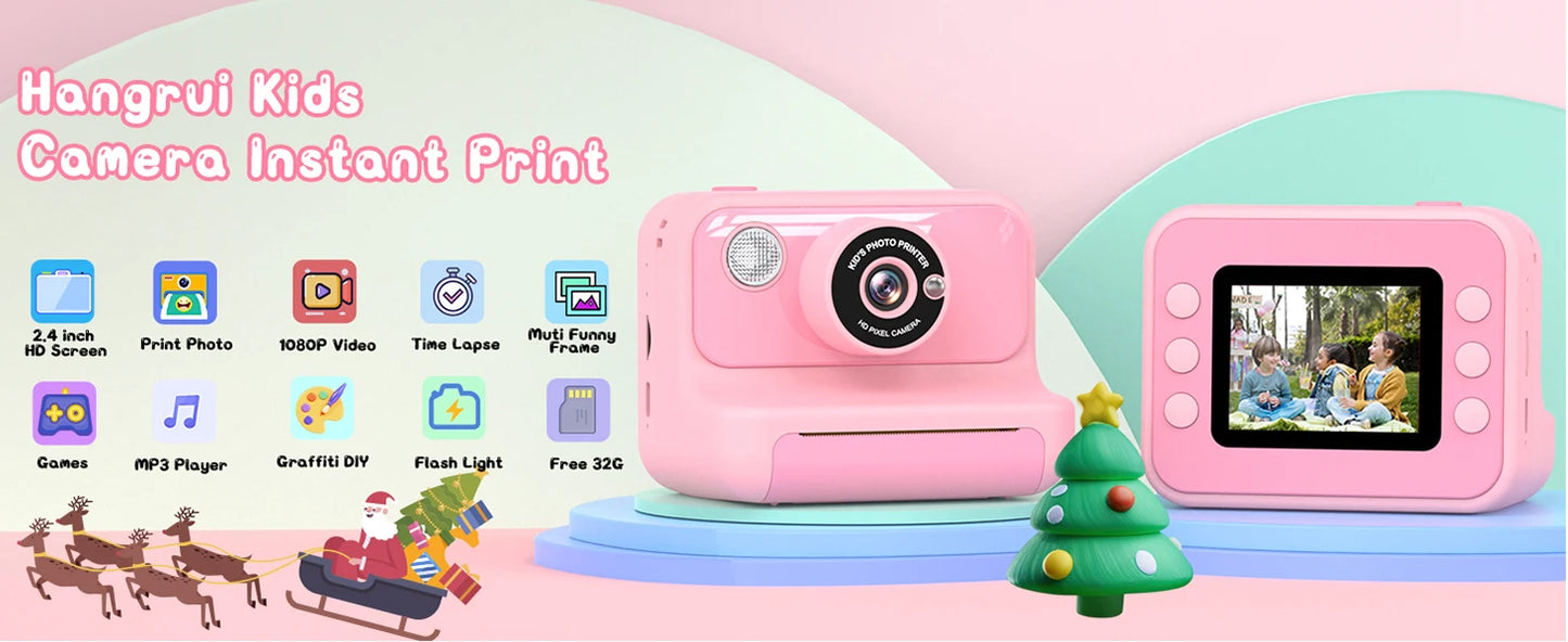 Gofunly 2.4" Kids Instant Camera, Kids Camera with 32G Card, 1080P Instant Camera for Kids with Printing Paper Toy Gifts