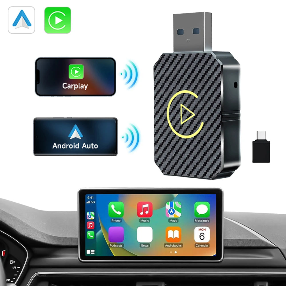 Wireless Carplay Android Auto Adapter 2 in 1 Smart AI Box Plug&Play Wireless Dongle BT WiFi for Wired CarPlay/Andriod Auto Car