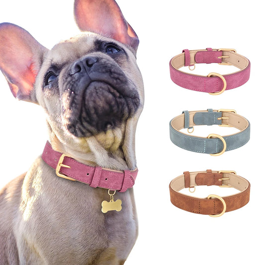 Adjustable Dog Collar Sude Leather Pet Collars Soft Leather Padded Dogs Necklace Collar for Small Medium Large Dogs Pitbull Pink