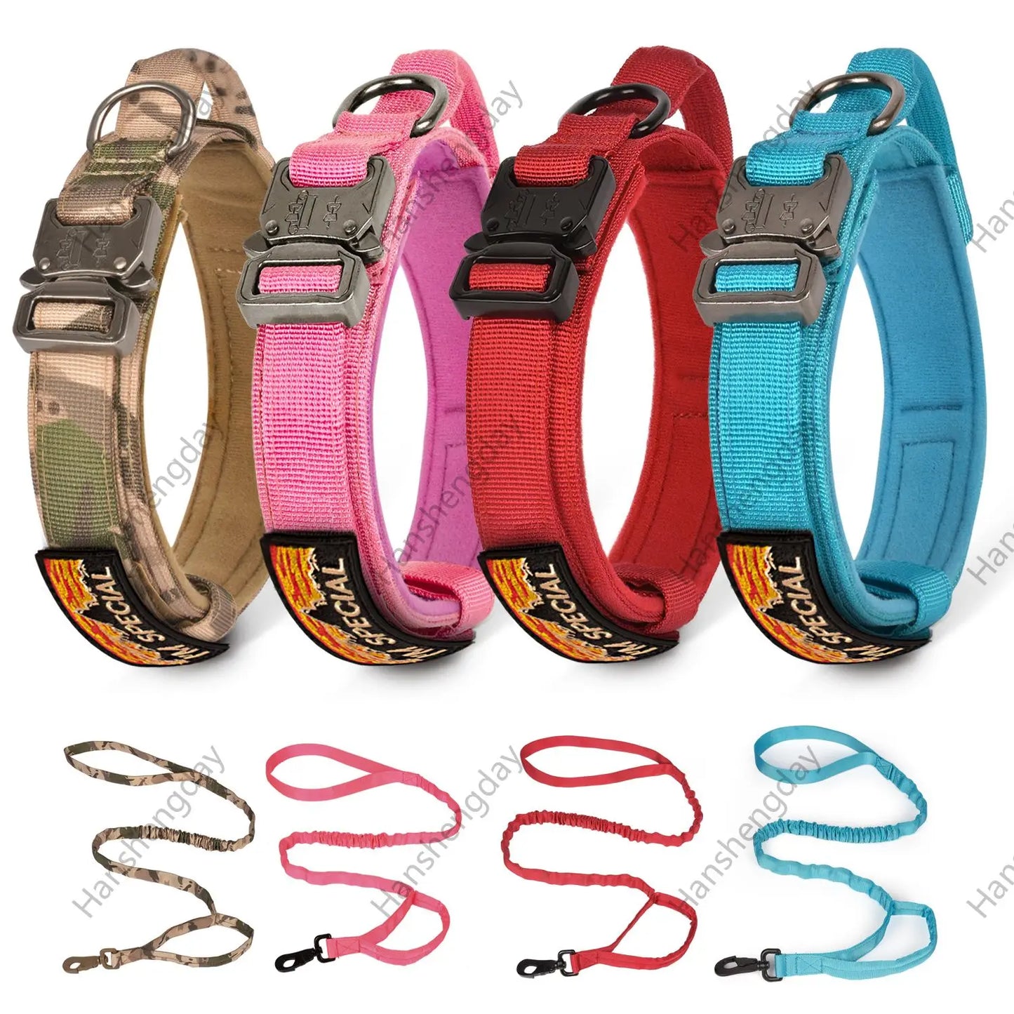 Strong Dog Collar Adjustable Thick Tactical Military Training Collars and Dog Leash with handle for Medium /big/ k9 /Large Dogs