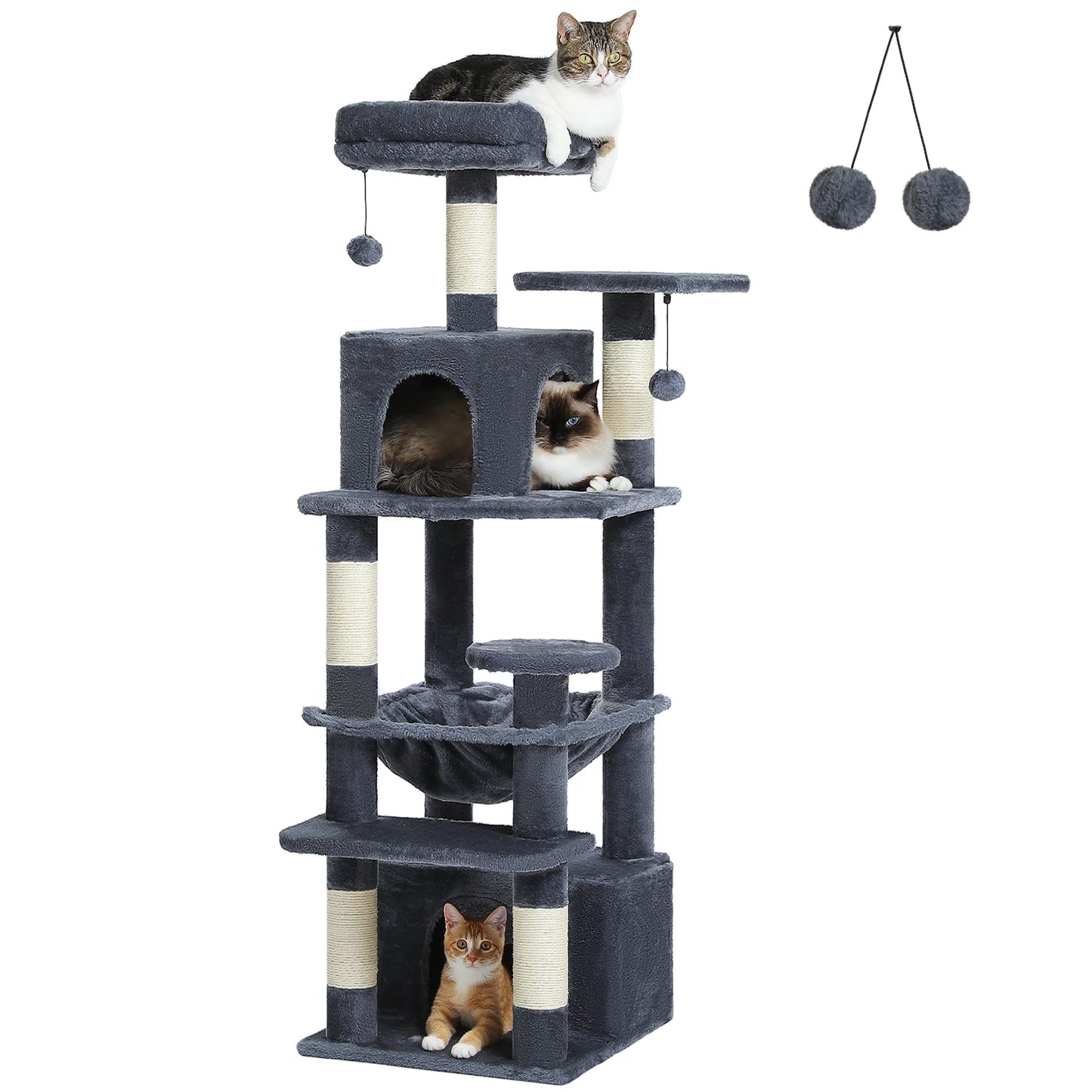 H184CM Large Cat Tower with Sisal Scratching Posts Spacious Condo Perch Stable for Kitten Multi-Level Tower Indoor Cozy Hummocks