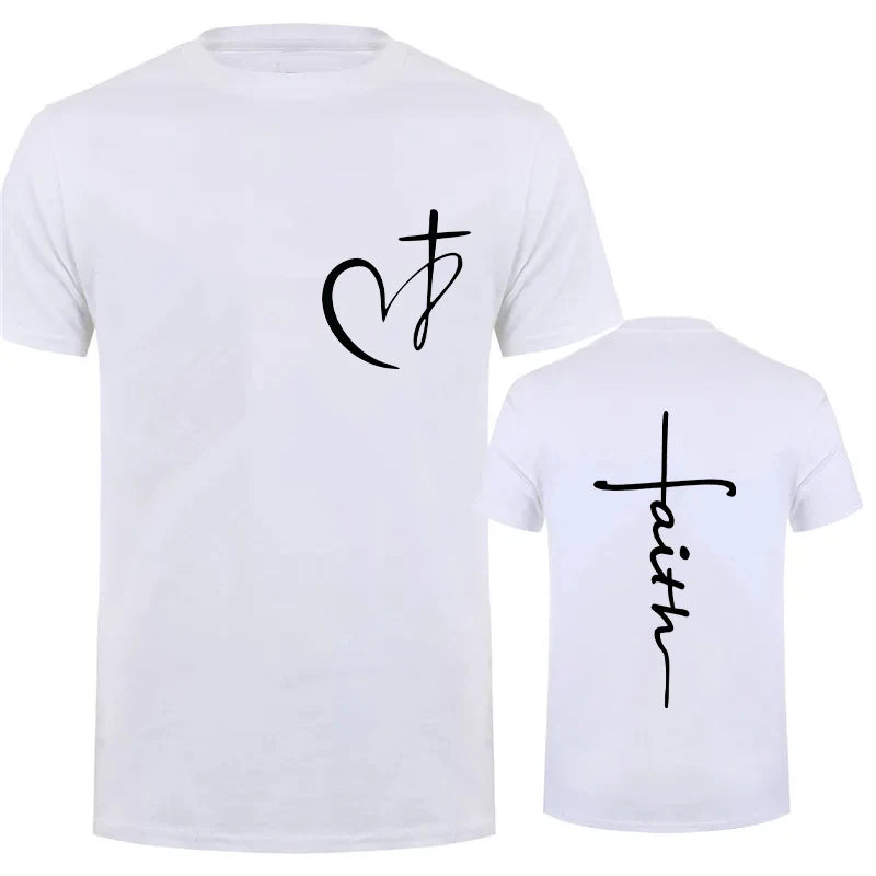 Heart Cross Print Christian T-shirt for Men Clothes Faith Male T-shirts Summer Plus Size Tee Shirt Oversized T Shirt Jesus Tops