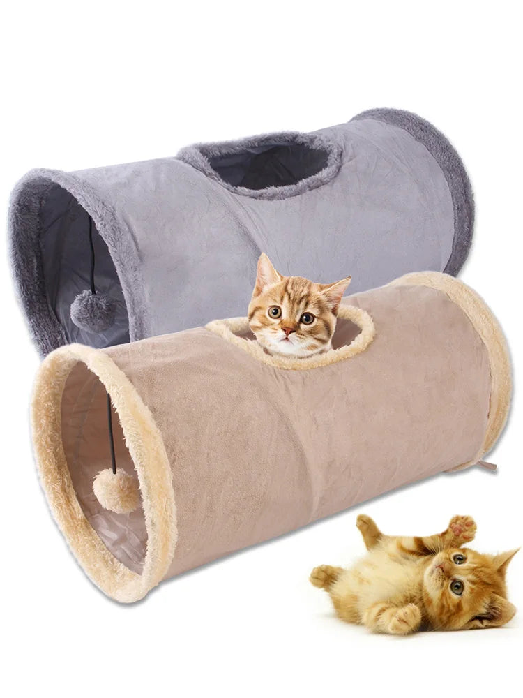 Collapsible Cat Tunnel Tube Play Tent Cat Toy Indoor Puppy Plush Ball for Exercising Hiding Training Pet Interactive Supplies